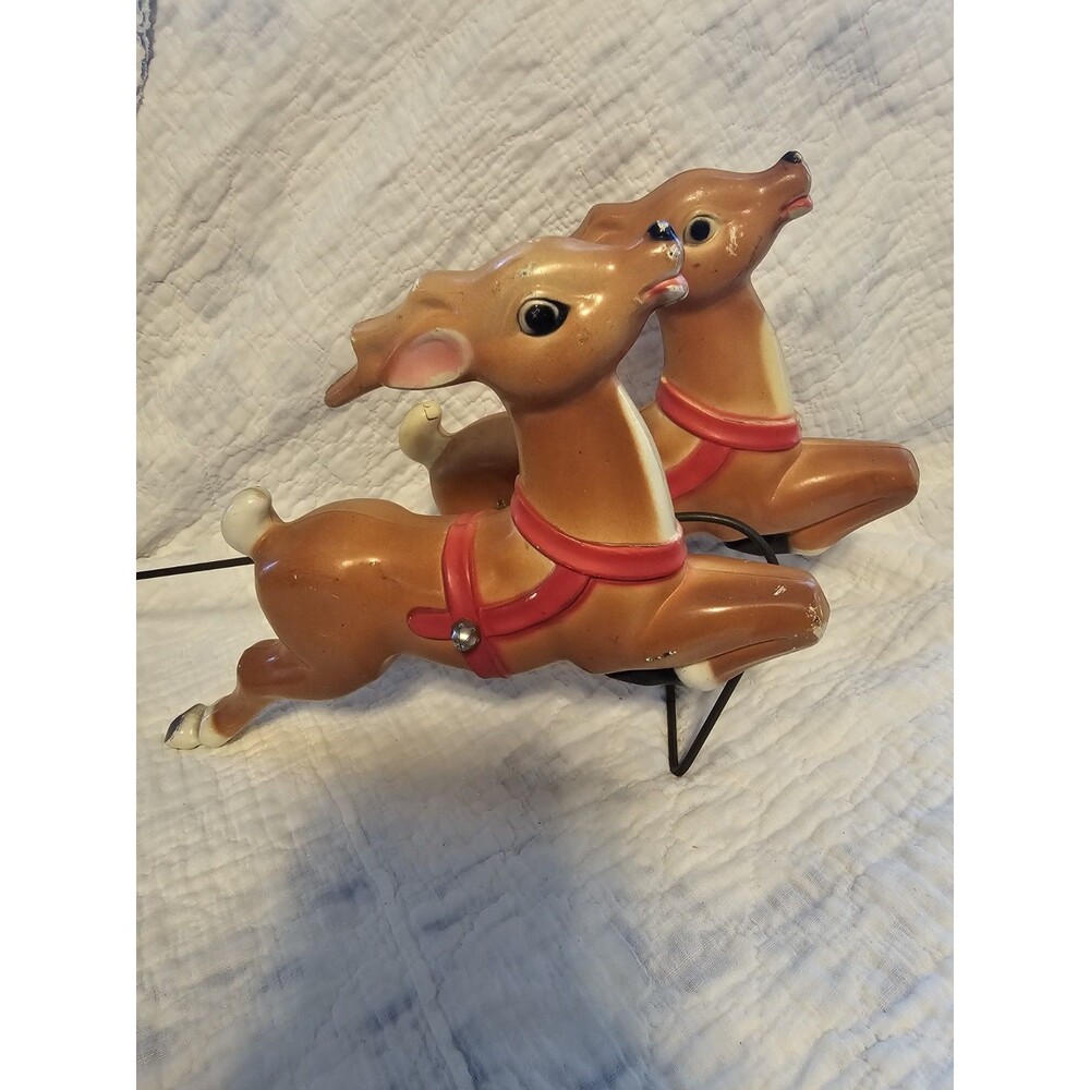 Vintage Tabletop Empire Blow Mold 2 Reindeer Only No Santa Sleigh